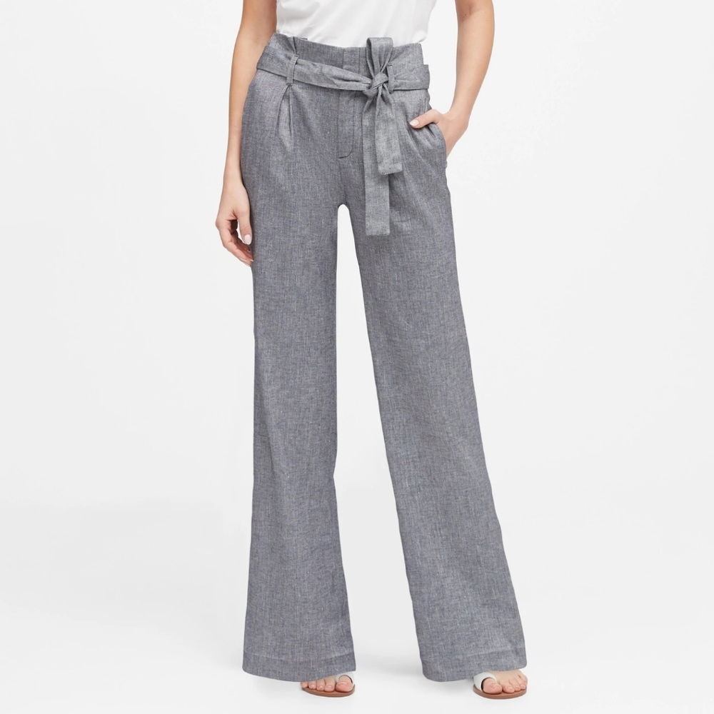 Banana Republic High-Rise Wide Leg Linen Cotton Pants (Gray, Size 10). N.W.T